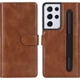 thumbnail image 2 of Compatible with Samsung Galaxy S21 Ultra Wallet Case with S Pen Holder,[Stand Feature] Magnetic Closure Protective with Card Slot,Premium PU Leather Case for Galaxy S21 Ultra 6.8 Inch,Brown, 2 of 14