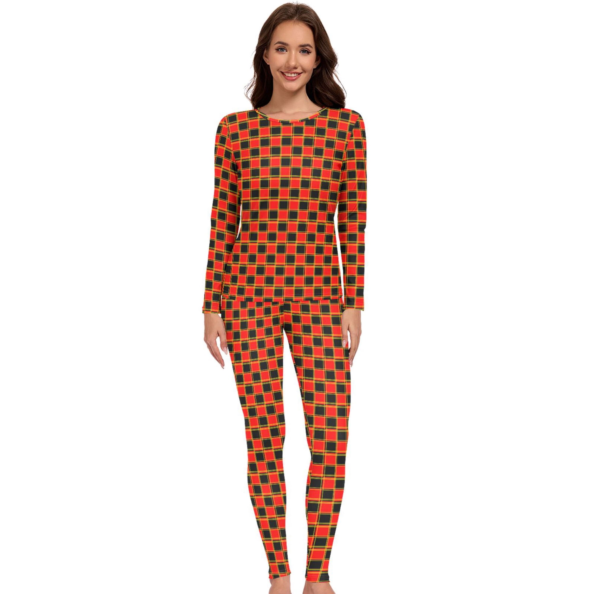Women Red and Black Checkered Thermal Underwear Set 2 Piece Base Layer Large