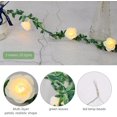 thumbnail image 4 of Guirnalda de luces rosas con hojas verdes, 3M/9,81 pies, 20LED, luces de hadas de flores de ratán blancas cálidas, luces decorativas con pilas, 4 of 5