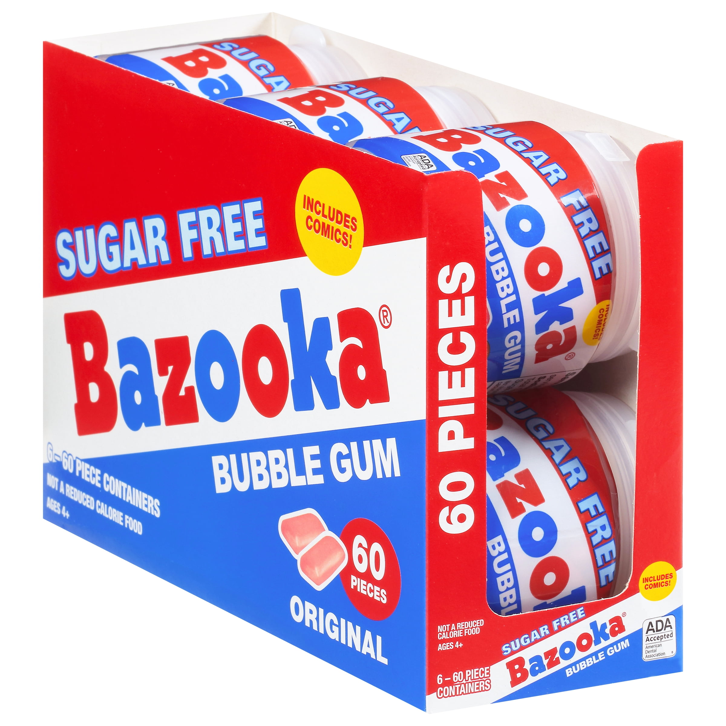 Bazooka Sugar-Free Bubble Gum, 60 Pieces, 6 Pack Case