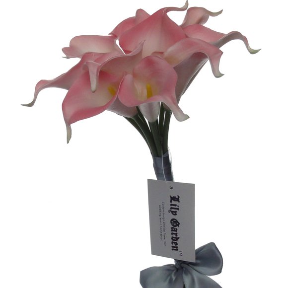 Lily Garden Mini 15" Artificial Calla Lily 10 Stem Flower Bouquets (Pink with Gray)