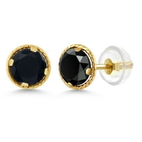 Gem Stone King 0.92 Ct Round 5mm Black Onyx 14K Yellow Gold Stud Earrings for Women Men
