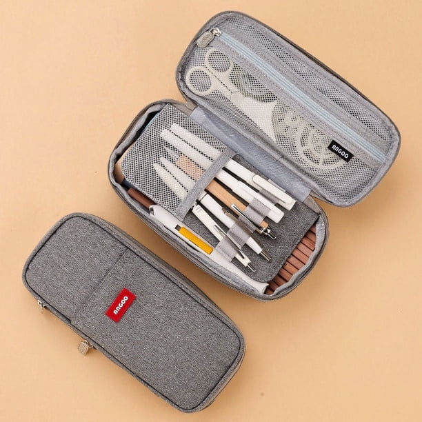 Estuche para lápices de gran capacidad para oficina, colegio, escuela, almacenamiento grande, bolsa de alta capacidad, estuche, caja organizadora, gris B Ormromra LRWJ435-9