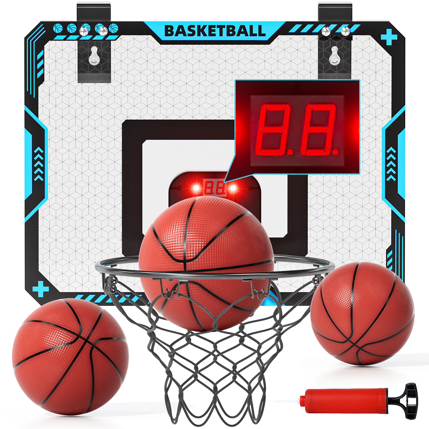 Basketball Hoop Indoor with Scoring, Foldable Over the Door Basketball Hoop with 3 Basketballs, Upgrade Iron Hoop, Adjustable Volume Mini Basketball Hoop for Kids, Basketball Toys Sports Games
