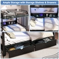 thumbnail image 4 of Queen Over Queen Bunk Bed with 2 Drawers, Shelf, Charging Station, Black, 4 of 9