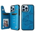 thumbnail image 2 of iPhone 13 Pro Max Case,Dteck Butterfly Pattern Magnetic Leather Card Holder Wallet Case Shockproof Rubber Hybrid Kickstand Cover for iPhone 13 Pro Max,Blue, 2 of 5