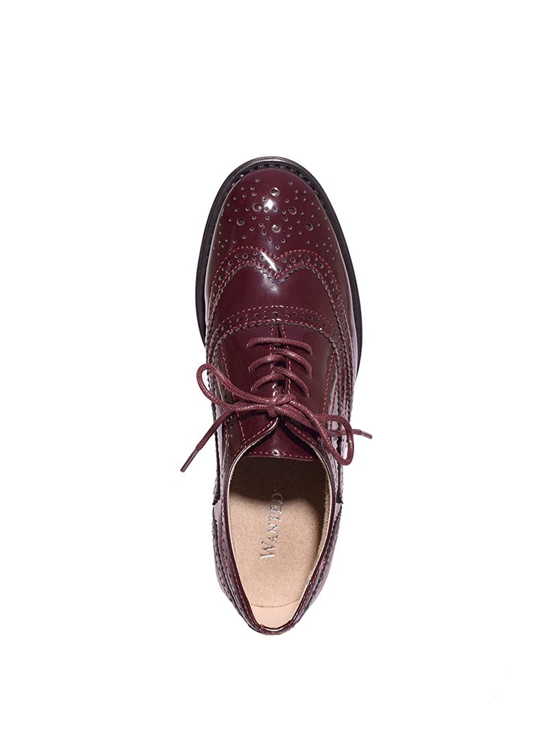 NEW Wanted Babe Burgundy Patent Lace Up Oxfords 10 Womens Wanted Babe Lace Up Oxfords, Burgundy - Walmart.com main image 2
