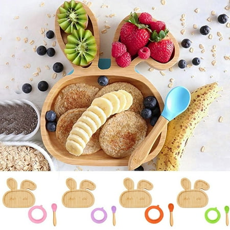 

Baby Toddler Bamboo Sheep Plate Silicone Suction Feeding Bowl Suction Spoon Set