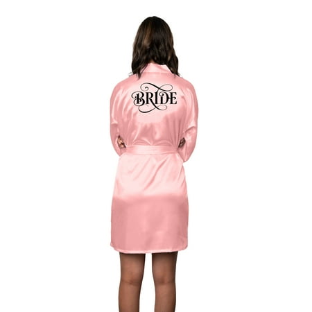 

Bridal Party Robes w Bride Bridesmaid Maid of Honor & Flower Girl Prints S-4XL Rose Pink L/XL Bride