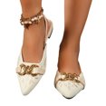 thumbnail image 4 of Xfvqtps Womens Embroidered Flat Sandals Pointed Toe Slingback Shoes with Chain Detail Comfortable Casual Walking Shoes Slip on Beige, 4 of 6