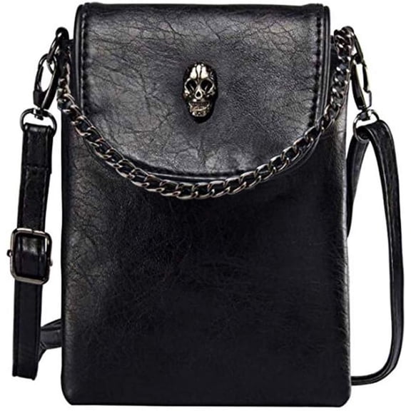 LZCKDPX Small Crossbody Cell Phone Purse Gothic Leather Bag Shoulder Travel Purse,Black
