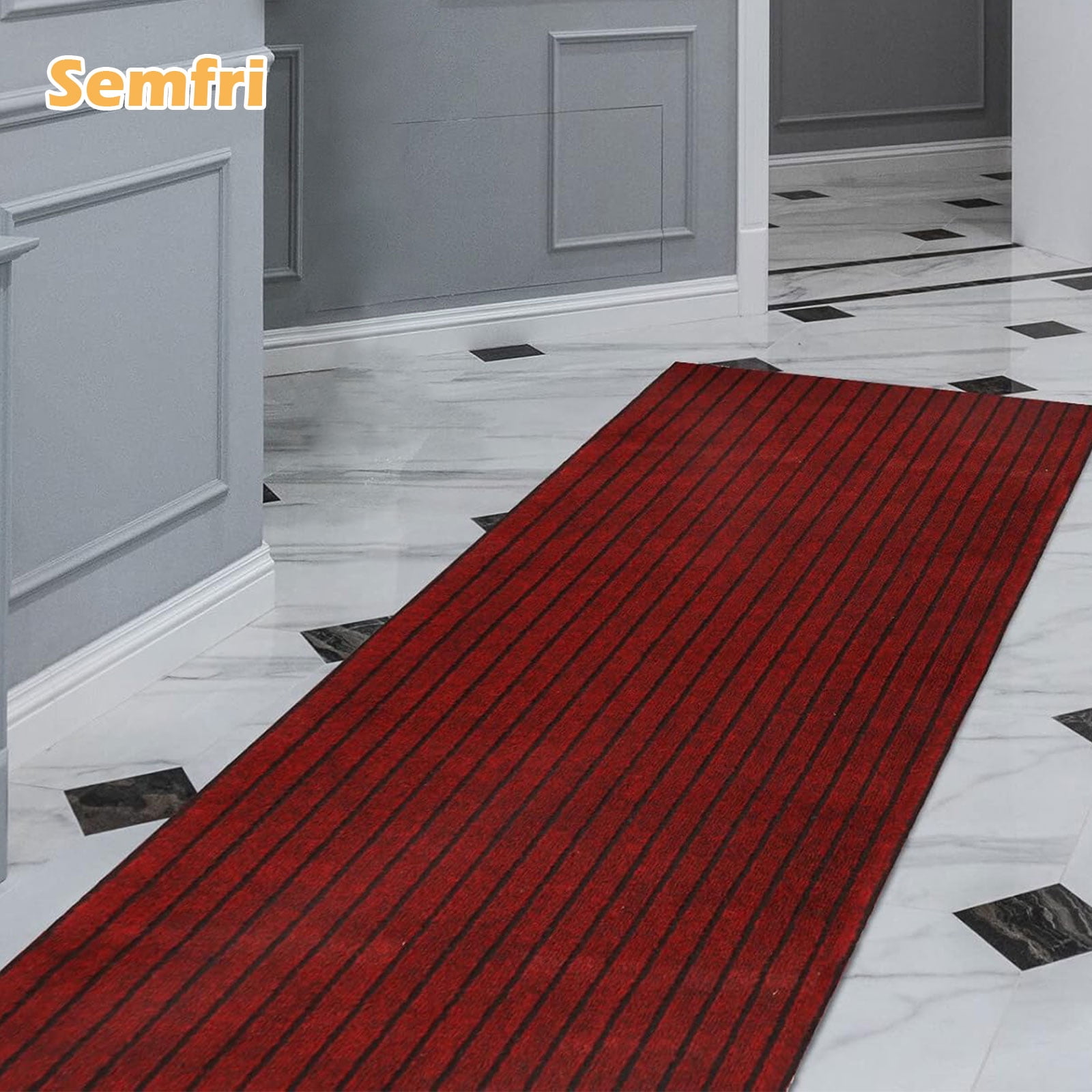 Semfri Runner Rugs 2 x 8 ft Carpet Runner Striped Rug Area Rugs for Aisle Hallway Balcony Garage Entryway Stair Red