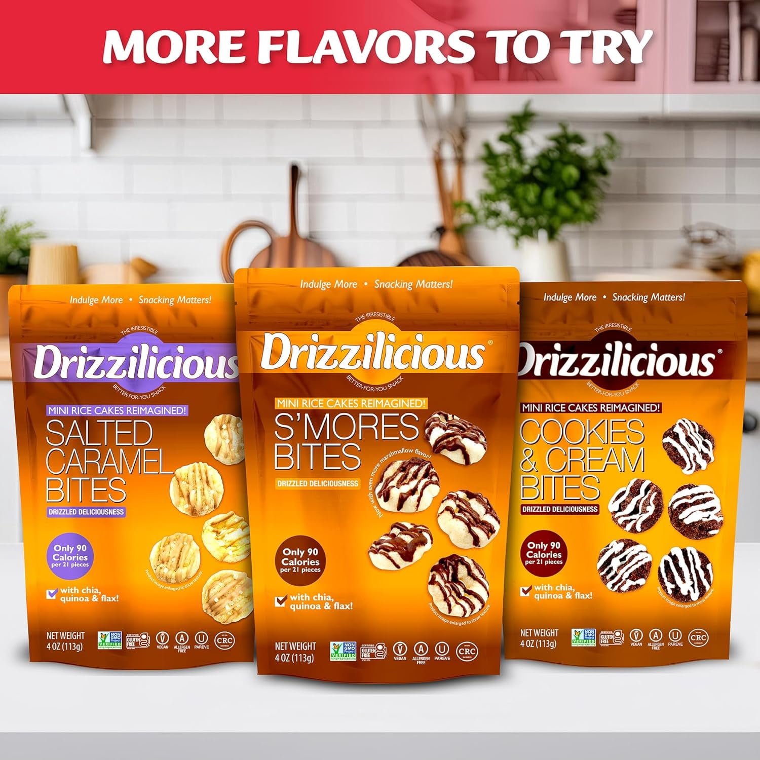Drizzilicious Mini Rice Cakes, Cinnamon Swirl Flavored Rice Cake Gluten Free Snacks, Rice Crisps 2-Pack