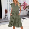 thumbnail image 2 of Vestido de Verano de Manga Corta para las Mujeres Moda Casual Cuello en V Vestido con Ruffles, Poliéster Ligero de Color Sólido para Fiestas, Bodas Y Diario, 2 of 8