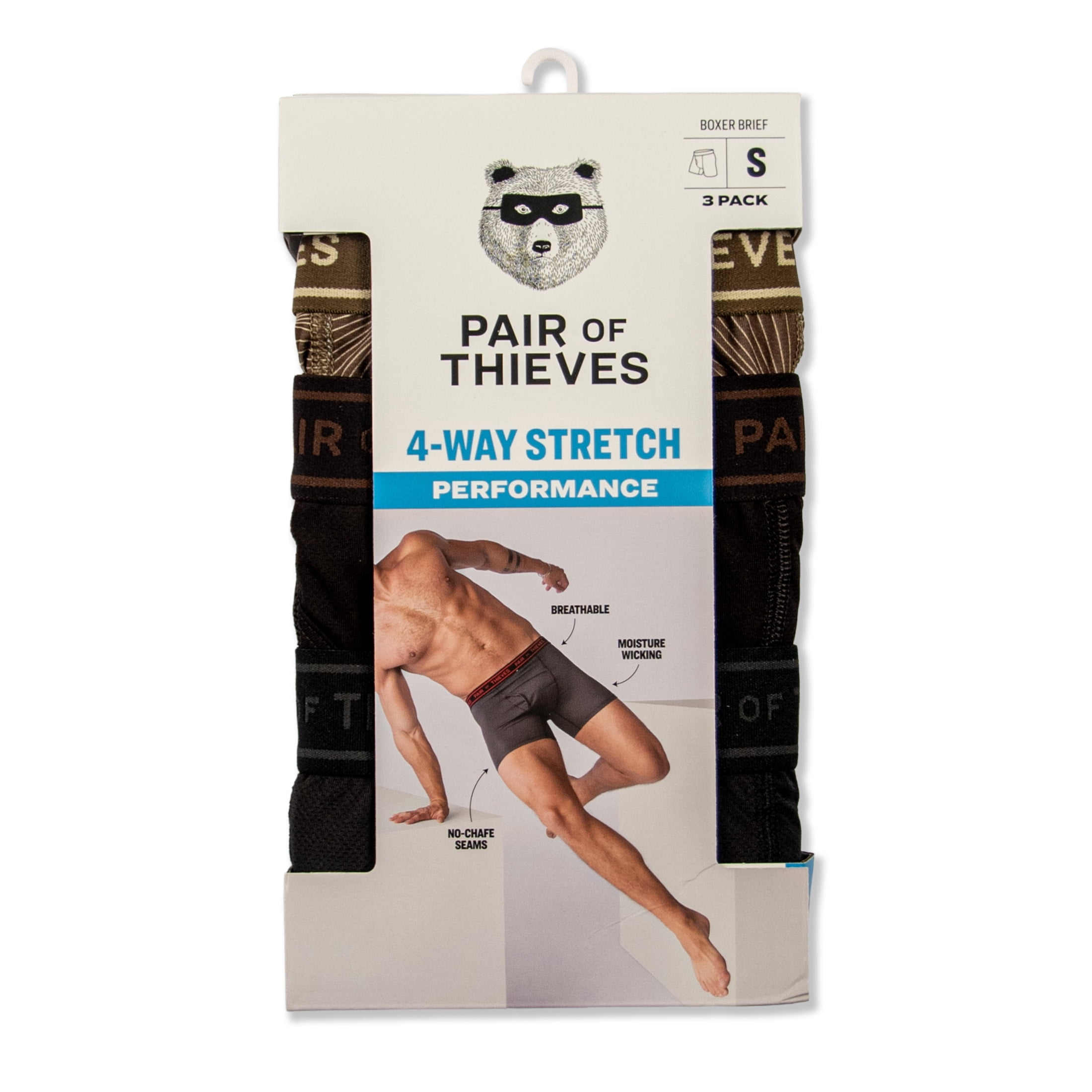4-Way Performance Stretch Boxer Brief Dark Brown Black Print 3pk L