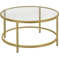 RONG-3 Gold Glass Coffee Table for Living Room, 36" Round Glass Coffee Table with Metal Frame, Circle Coffee Table for Home, Office, Apartment,Gold,Single Shelf
