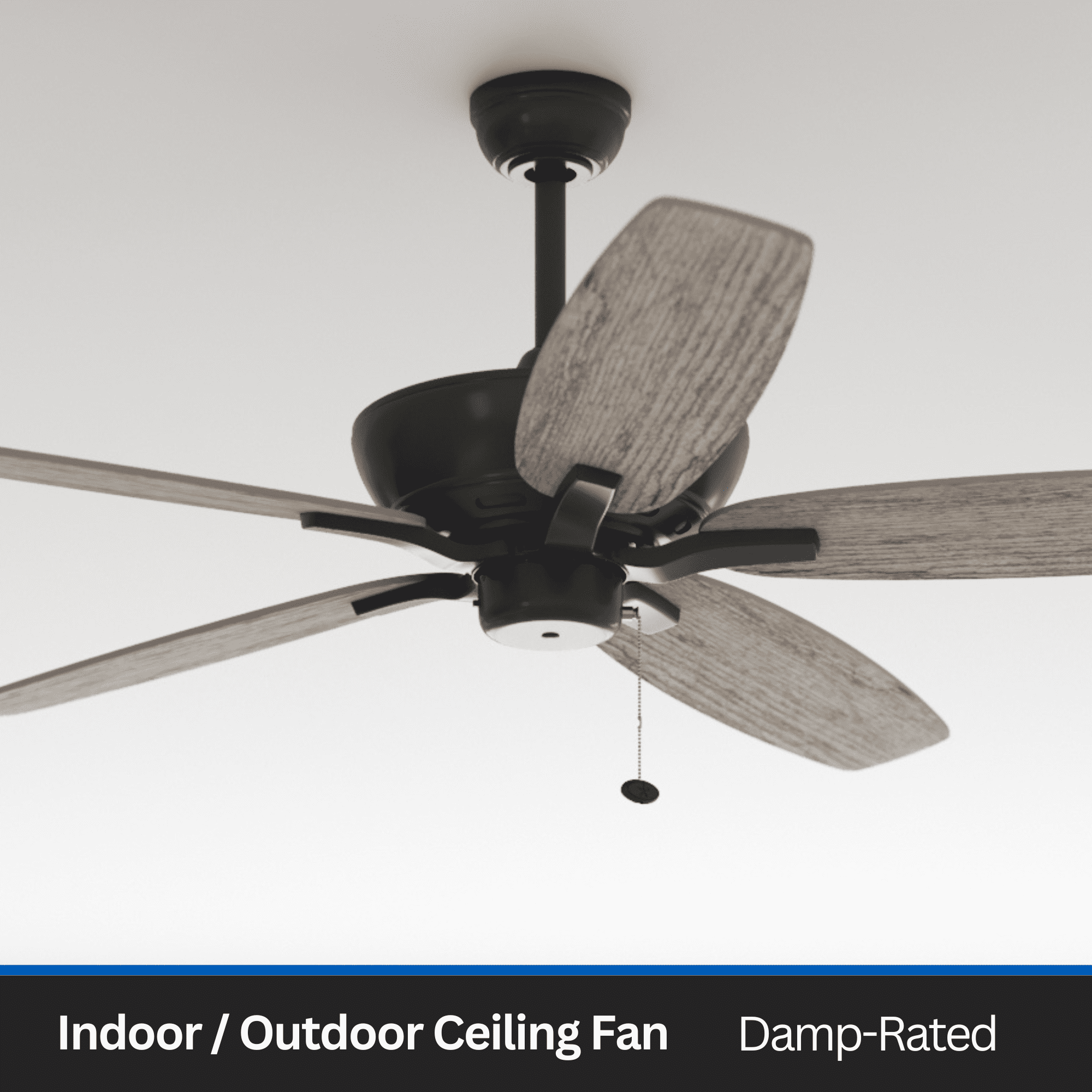 Mainstays 60" Black Large Room Indoor/Outdoor Ceiling Fan with 5 Blades, Pull Chain & Reverse Airflow