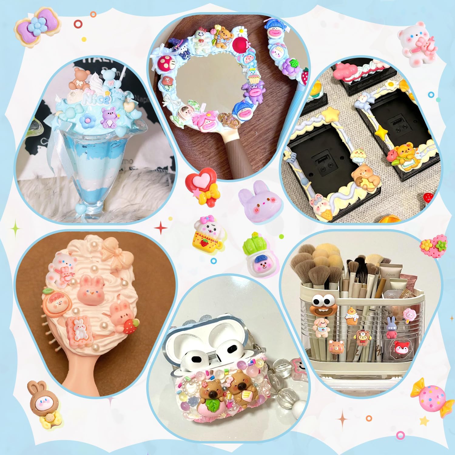 MEC 100Pcs Green Slime Charms Assorted Cute Decoden Embellishments, Kawaii Slime Accessories,Candy Heart Bear Bulk Flatback Resin Charm for Phone Junk Cases,Scrapbooking Crafting & DIY Decoration