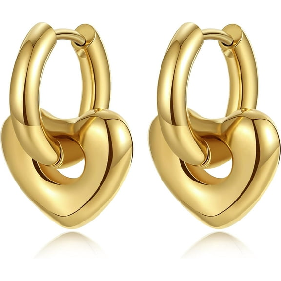 Gold Hoop Earrings For Women Trendy, Small Huggie Earrings with 18K Gold Plated Stainless Steel, Heart Earrings with Convertible Dangle, Hypoallergenic Jewelry Gifts for Woman