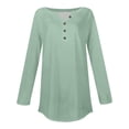 thumbnail image 5 of Holzkary Women's Long Sleeve Shirts Dressy Casual Loose Button Up V Neck Henley Tops 2025 Fall Basic Tee Blouse Long Sleeve Tops for Women Neck Casual Petite T Shirts Light Green L, 5 of 5