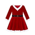 thumbnail image 6 of Aislor Kids Girls Christmas Mrs Santa Velvet Long Sleeve Hooded Tutu Dress Princess Party Red 12, 6 of 7