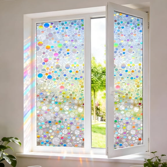 CCOCC Stained Glass Window Film Rainbow Window Privacy Film,17.72 x 78.74in