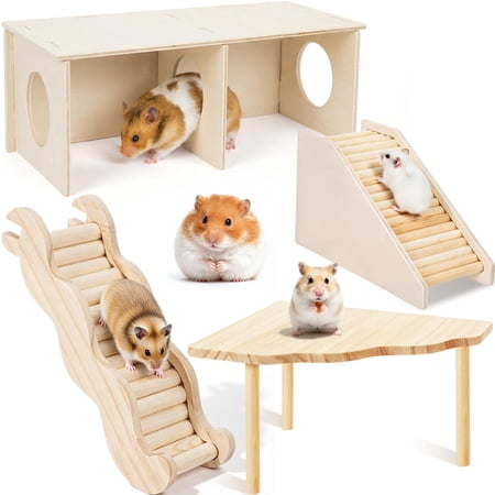 Small Animal Play Toy Peek Wooden Tunnel Ladder Platform Playhouse
