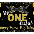 thumbnail image 3 of Mr ONEderful Happy First Birthday Banner Black Gold Bow Balloon Decoration Backdrop Party Supplies Photography Props Celebration Events, 3 of 7