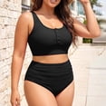 thumbnail image 1 of Plus Size 2 Piece Swimsuit High Waisted Bikini Control Bathing Ribbed 2026 Swimwear Womens Bathing Suits Shorts Set Sports Swimsuits for Women with Zipper in Back Womens Swim Shorts 2x Woman Swimsuit, 1 of 4
