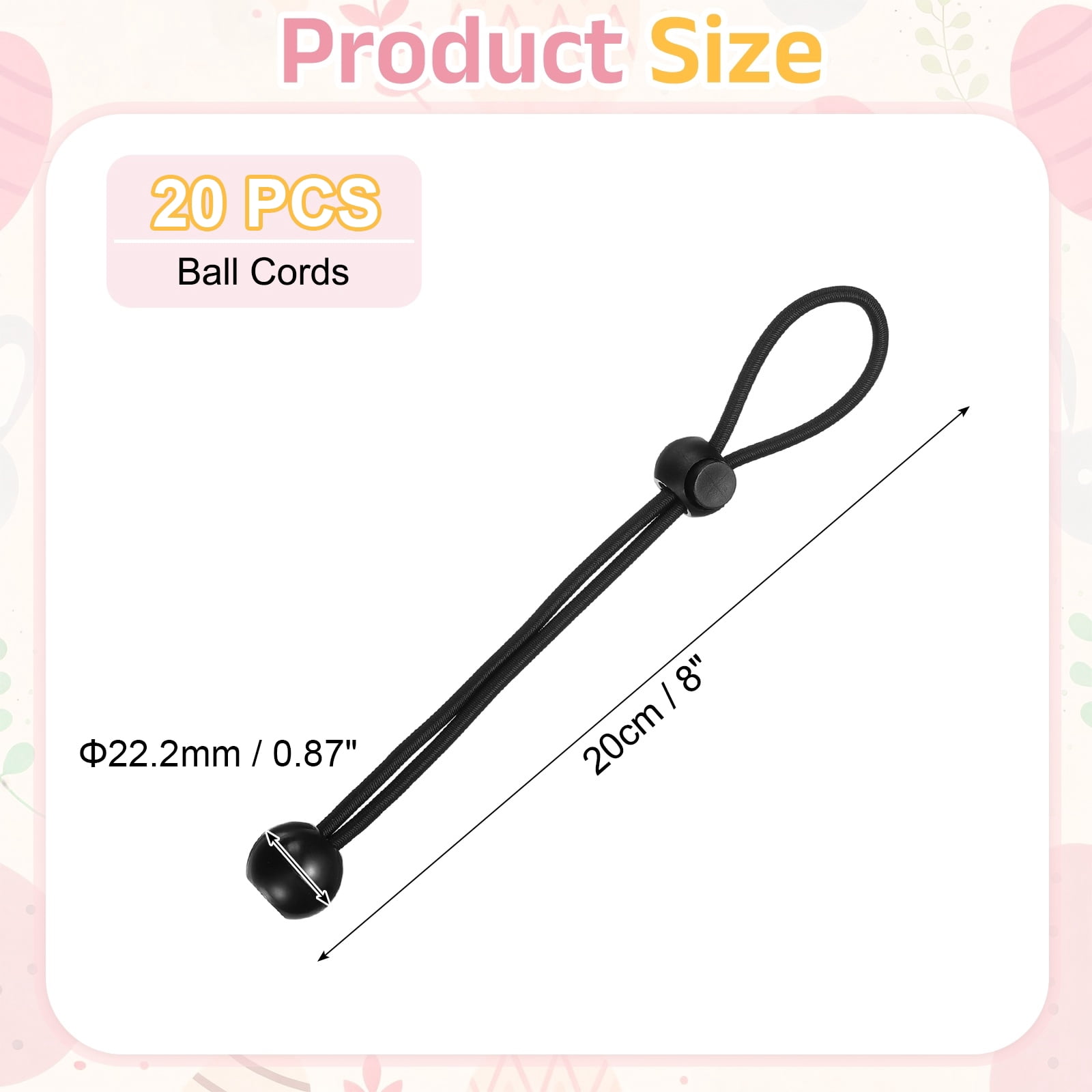 Uxcell Ball Bungee Cords, (20cm / 8 Inch, Black) (20 PCS) Universal Bungee Tie Downs, Suit for Shelter Camping Cargo Outdoor Roller Blinds Tents Canopies Tarp