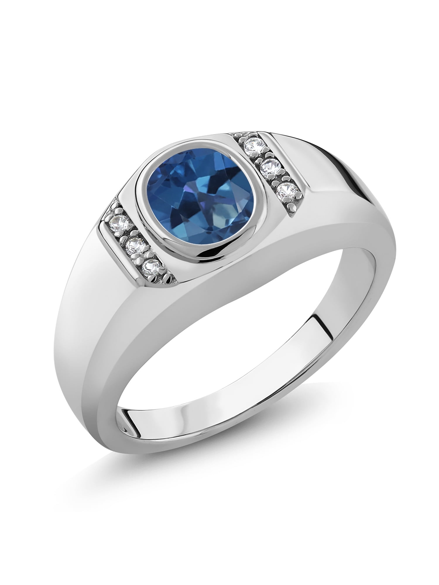 Gem Stone King 1 36 Ct Purple Blue Mystic Topaz White Created Sapphire 925 Silver Men S Ring Walmart Com