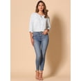 thumbnail image 3 of DARING DIVA Tie V Neck Boho Ruffled 3/4 Sleeve Blouses XS White Blue, 3 of 7