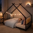 thumbnail image 5 of SESSLIFE Twin-Size House Bed, Metal Twin Platform Bed Frame, House-shaped Design, Tent Bed with Roof and Chimney for Bedroom, No Box Spring Needed, Easy Assembly,Black, 5 of 6