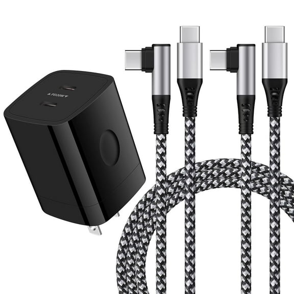 C Charger Block,FiveBox PD 40W USB C Wall Charger Block with 2PACK Right Angle USB C to USB C Cables 6ft,USB C Type C Charging Block,USB C Brick for Android Type C Samsung Fast Charger Block,Black