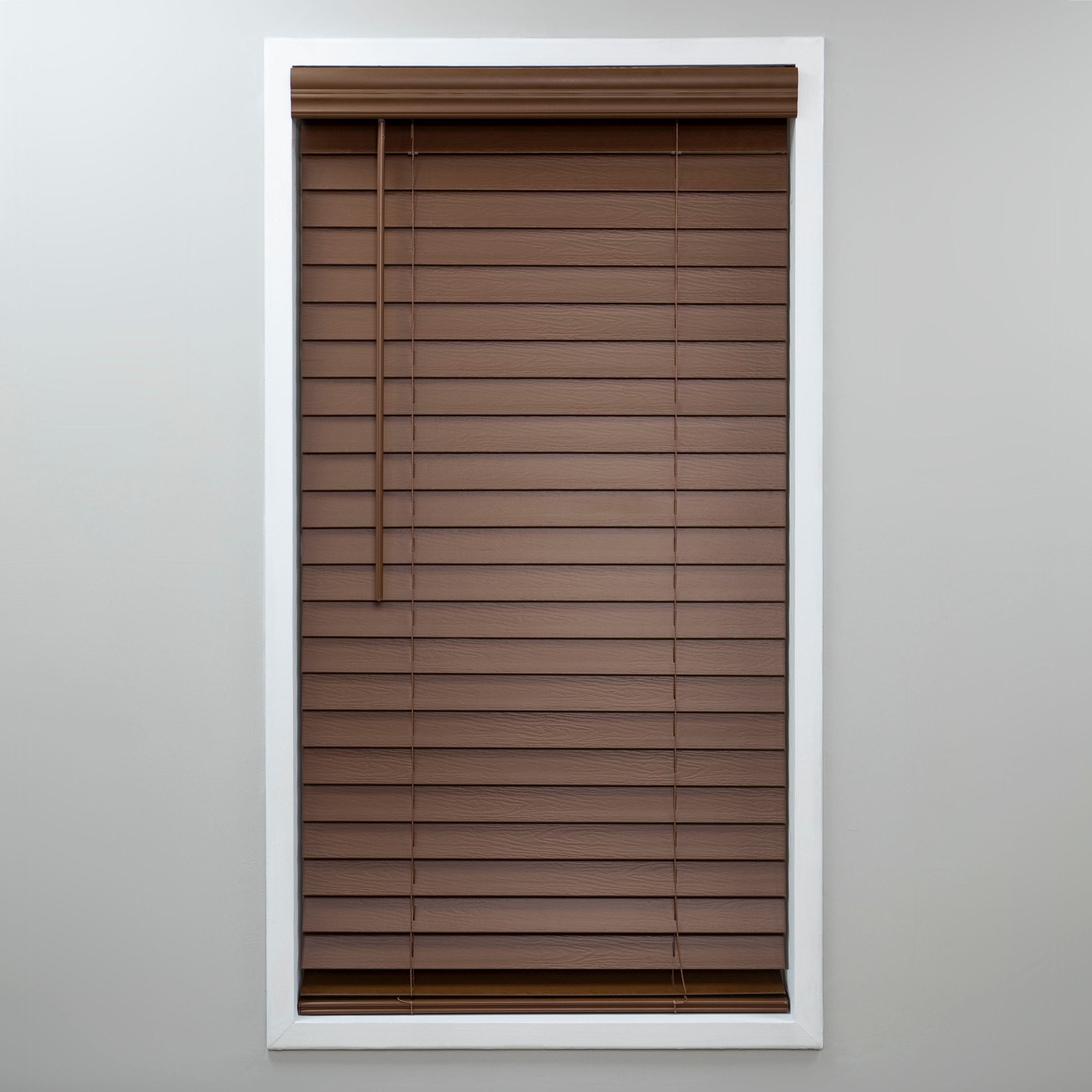 Regal Living Dark Oak Cordless Room Darkening Textured Faux Wood Blinds, 64.5" W x 48" L