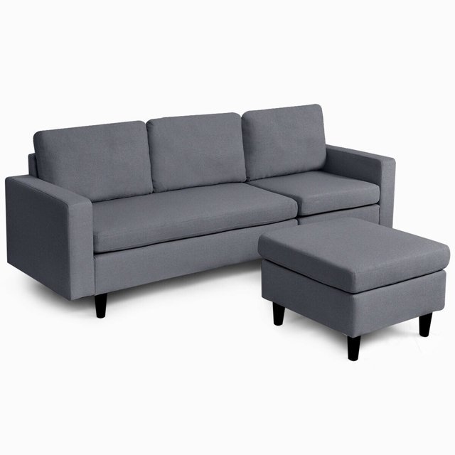Gymax Canapé Sectionnel Convertible en Forme de L avec Coussin Gris Foncé