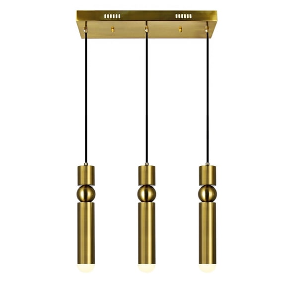 CWI Lighting Chime 3 LED Lights Metal Island/Pool Table Chandelier in Brass
