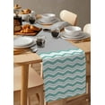 thumbnail image 6 of Boanket Turquoise Chevron Table Runner - 90 Inch Long, Kitchen Dining Table Runner Dresser Scarves, Geometric Grey Wavy Striped White Farmhouse Decor for Coffee Tables Wedding Party Banquet, 6 of 8