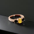thumbnail image 3 of Gem Stone King 1.97 Ct Oval Yellow Citrine Black Diamond 18K Rose Gold Plated Silver Moissanite Ring (Size 7), 3 of 4