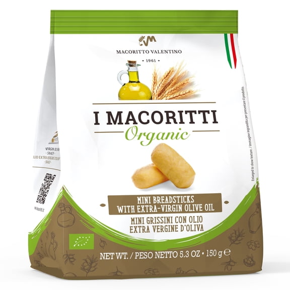 I Macoritti Organic Mini Breadsticks with Extra Virgin Olive Oil Crispy Short Grissini Bites Genuine Italian Snack Healthy Pantry - 5.3 oz Bag Pack of 15 Total 79.5 oz