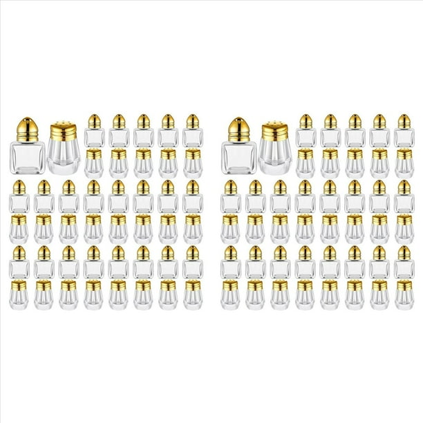 24X Mini Salero y Pimentero de Condimentos Transparentes Pequeños Saleros y Pimenteros de Condimentos Transparentes Dorado