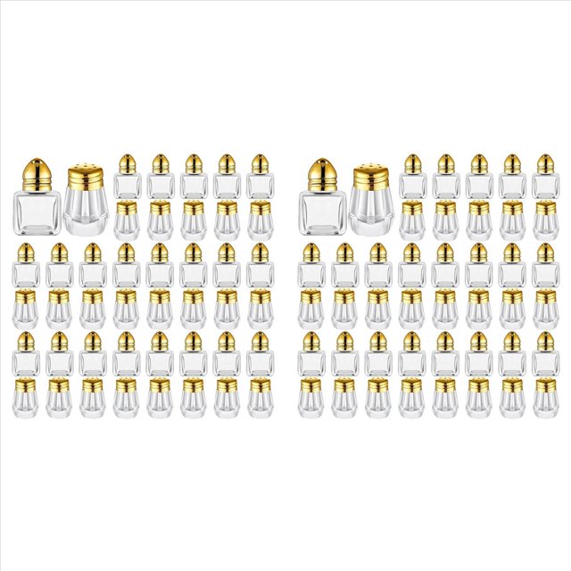 24X Mini Salero y Pimentero de Condimentos Transparentes Pequeños Saleros y Pimenteros de Condimentos Transparentes Dorado