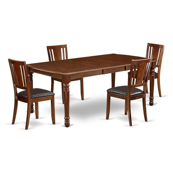 East West Furniture Dover 5-piece Dining Set with Leather Chairs in Mahogany