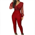 thumbnail image 2 of Aloohaidyvio Women's Elegant Long Sleeve Jumpsuit Casual Straight Trousers Business Romper Formal Jumpsuit Red S, 2 of 5