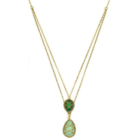 5th & Main 18kt Gold over Sterling Silver Hand-Wrapped Double Chain Chalcedony and Peridot Stone Pendant Necklace