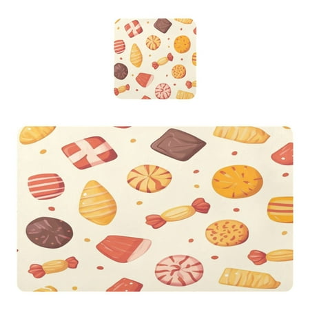 

Wobogo Candy Snacks Pattern Placemats Coasters Set of 1 Heat-resistant Non-slip Easy to Clean Square Dinner Plate Mat