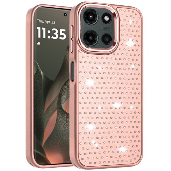 XPM for Motorola Edge 2025 Phone Case, Bling Diamond Metallic, Full Sparkle Chrome Edged Hybrid Protective Shockproof Cover for Motorola Edge (2025) (Rose Gold)