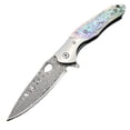 thumbnail image 6 of Damascus Outdoor Pocket Knife — Abalone Shell Handle, Sandblasted CNC Steel Bolster — Camping & EDC Folding Knife (VG10 Steel), 6 of 12