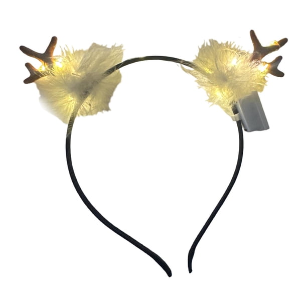 Diadema con plumas y cuernos de ciervo iluminados, banda para el cabello para juegos de rol Luz cálida