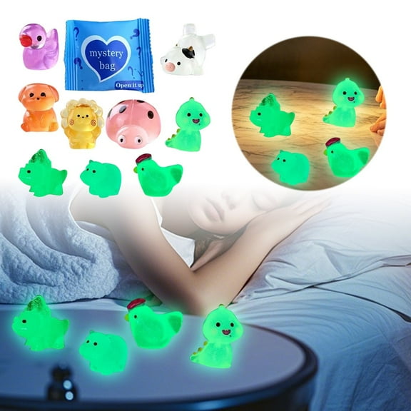 100pcs Mystery Glow in The Dark Animal Figures, Mini Resin Models Blind Bag for Fairy Garden Accessories, DIY Aquarium & Micro Landscape Decor